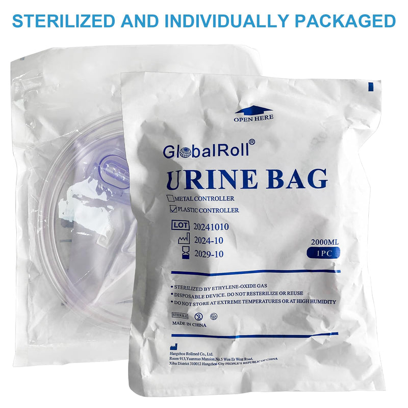 [Australia] - Urinary Drainage Bag with Anti-Reflux Chamber, Bedside Drainage Bag 2000 mL with 48" Drainage Tube, Hook Hanger and Clips, Urine Bag with Plastic Buckle for Home and Hospitals, 1 Pack 