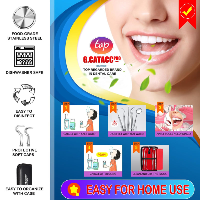 [Australia] - G.CATACC 10 Pack Dental Tools, Professional Plaque Remover for Teeth Cleaning Tools Set, Stainless Steel Hygiene Kit with Dental Pick Tooth Scraper Plaque Tartar Remover Tongue Cleaner - with Case 10 Pack Dental Tools Set With Case - Dark Blue 