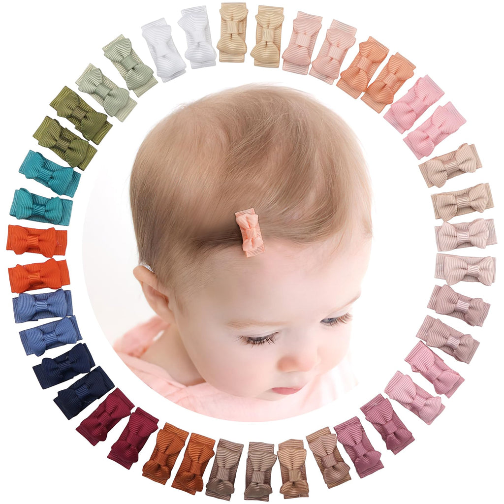 CÉLLOT 40pcs Baby Bows for Girls Mini Bow Snap Clip Baby Hair Clip Grosgrain Ribbon 1.2" Tiny Hair Bows Clips for Baby Girls Toddlers Infant Fine Thin Hair in Pairs 40pcs/20color