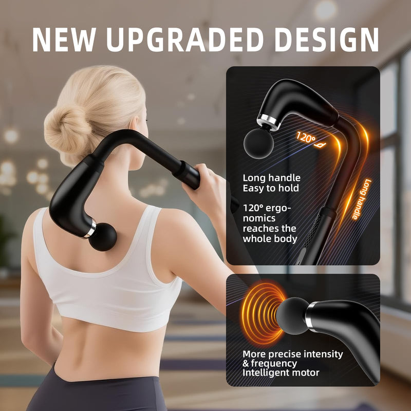 [Australia] - Massage Gun with Upgraded Extension Handle, Back Massage Gun Deep Tissue, Back Massager for Pain Relief for Muscles Neck Shoulders Waist Arm Legs Foot, 4 Replaceable Heads & 9 Speed Levels（Black） 