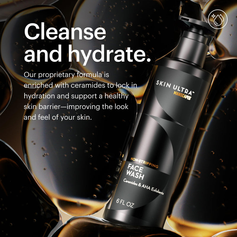 MANSCAPED® Face Buffer & Skin Ultra™ Face Wash – Men's Silicone Facial Scrubber & Exfoliating Facial Cleanser with Ceramides & AHA Complex for Deep Cleansing, Hydrated, Smooth Skin