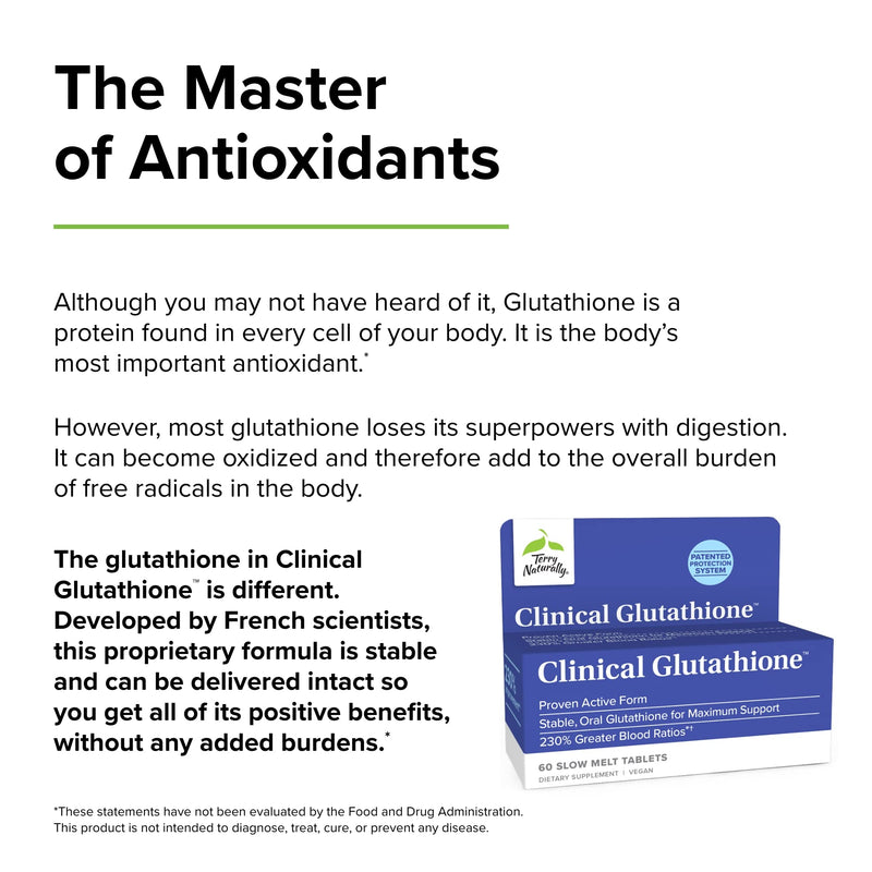 [Australia] - Terry Naturally Clinical Glutathione - 60 Slow Melt Tablets - Stable 300 mg L-Glutathione Supplement - Non-GMO, Vegan, Gluten Free - 30 Servings 1 