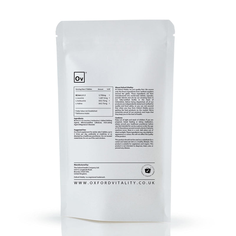 BCAA Tablets for Before and After Sports Nutrition | 2:1:1 3750mg Supplement Pills | Oxford Vitality