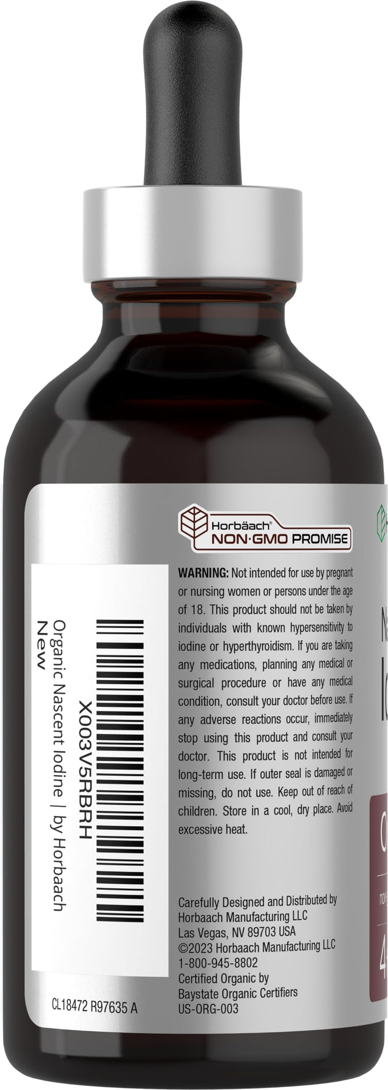 Horbäach Nascent Iodine | 325mcg | 4oz | Organic Liquid Supplement | Vegan, Non-GMO & Gluten Free Vitamin