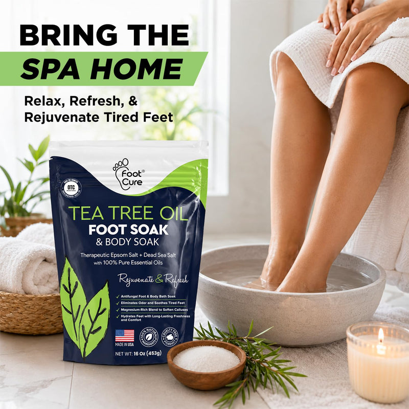 Tea Tree Oil Foot Soak with Epsom Salt - For Toenail Repair, Athletes Foot, Softens Calluses, Soothes Sore & Tired Feet, Nail Discoloration, odor Scent, Spa Pedicure Care - Made in USA 16 oz Tea Tree 16 Ounce (Pack of 1)