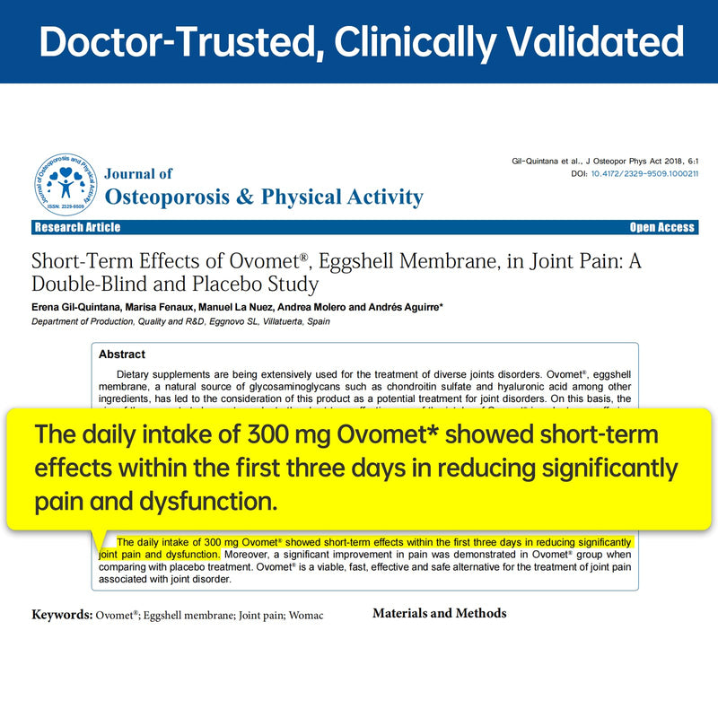 [Australia] - OVOMET Eggshell Membrane Low-Purine Glucosamine Chondroitin Sulfate MSM Boswellia Joint Supplement - Supports Mobility Comfort Strength Flexibility & Bone - Made in Germany - 60 Days Supply 