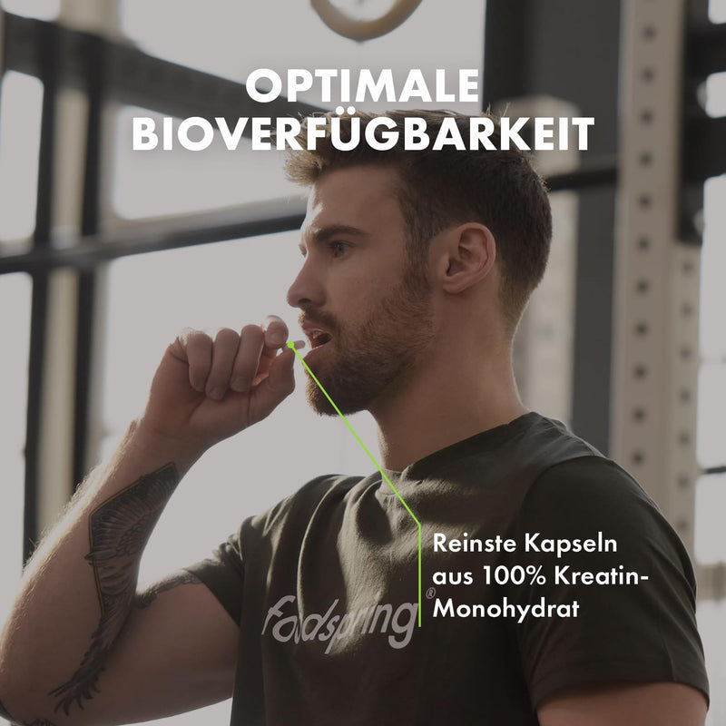 [Australia] - foodspring Creatine capsules 120 pieces - pure creatine monohydrate, perfect solubility, no dyes, vegan 