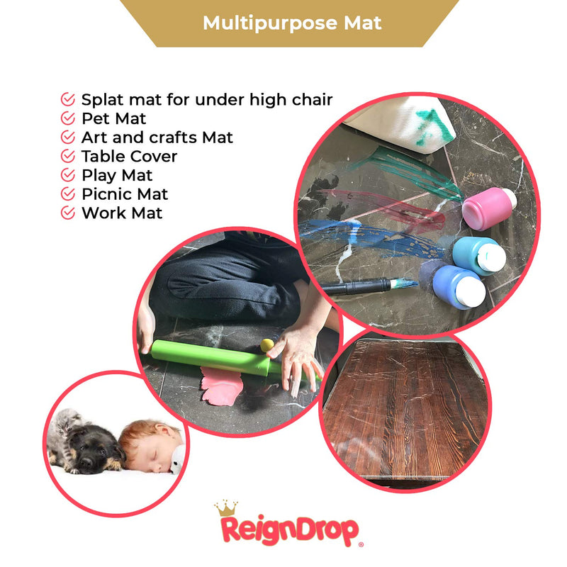 [Australia] - XL Baby Splat Mat for Under Highchair, Kids Room, Art Floor Cover, Food Spills. Easy to Clean, Child Safe. Ideal Under Pet Dish, Litter Box (Clear Square) Plastic Square 