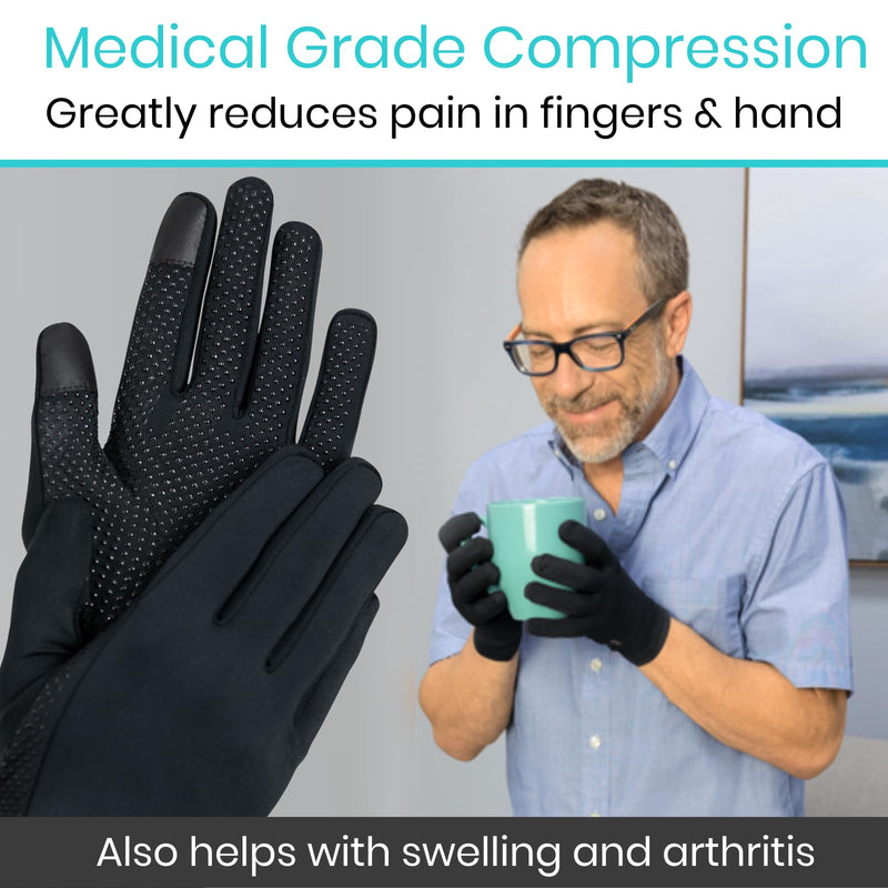 [Australia] - Vive Copper Arthritis Gloves - Full Hand Compression Touchscreen Finger - For Carpal Tunnel, Rheumatoid, Joint Pain, Inflammation - Flexible Wrist and Thumb Pressure Relief for Typing - For Men, Women Black Small 