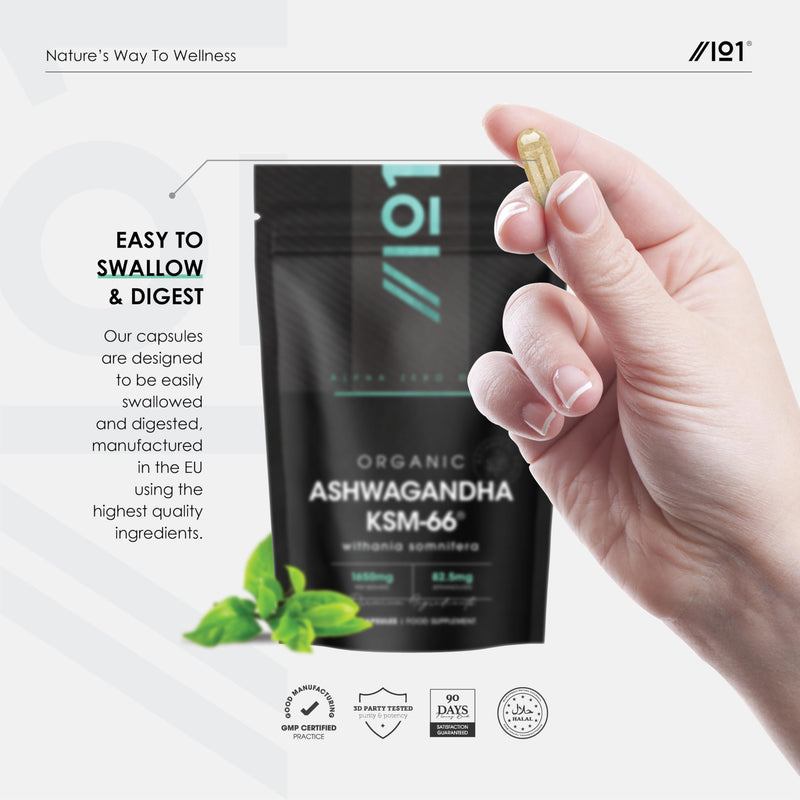 Organic Ashwagandha KSM-66® 1650mg - 5% Withanolides with Black Pepper – 180 Vegan Capsules – Resealable and Recyclable Pouch by Alpha01 90 Count (Pack of 2)