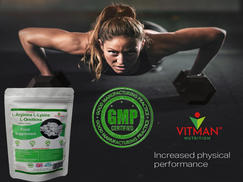 L-Arginine L-Lysine L-Ornithine Tablets - Synergistic Amino Acid Complex 120 x 800mg Pills - Health Supplement Bodybuilder Gym Muscle Mass Support - Promotes Optimal Assimilation & Absorption (120)