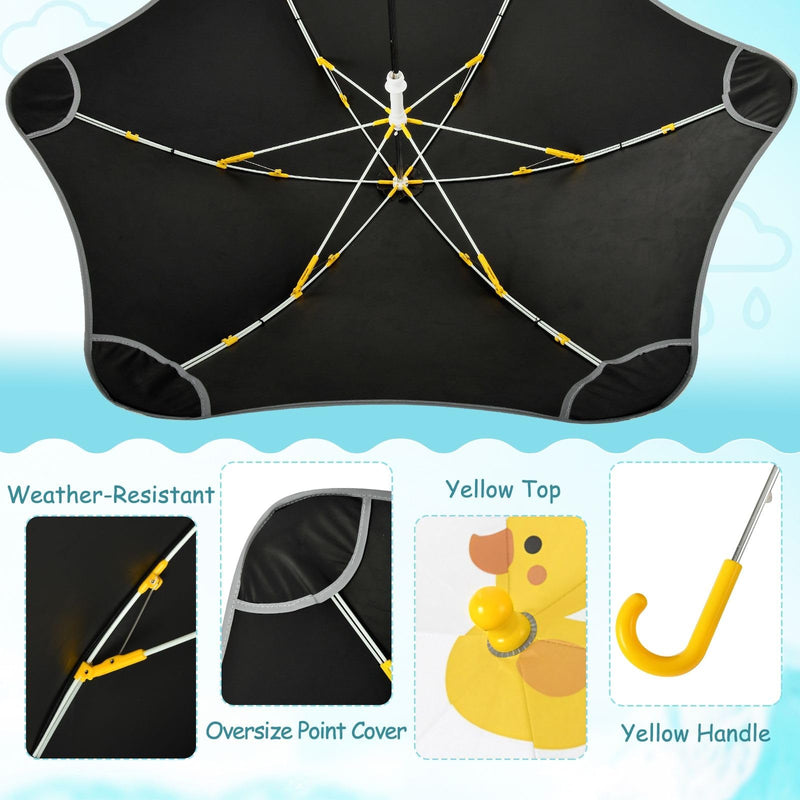 Strawberry White Flower Pattern Kids Umbrellas for Rain UV Protection Umbrellas Travel Portable Umbrella for Girls and Boys Yellow Duck