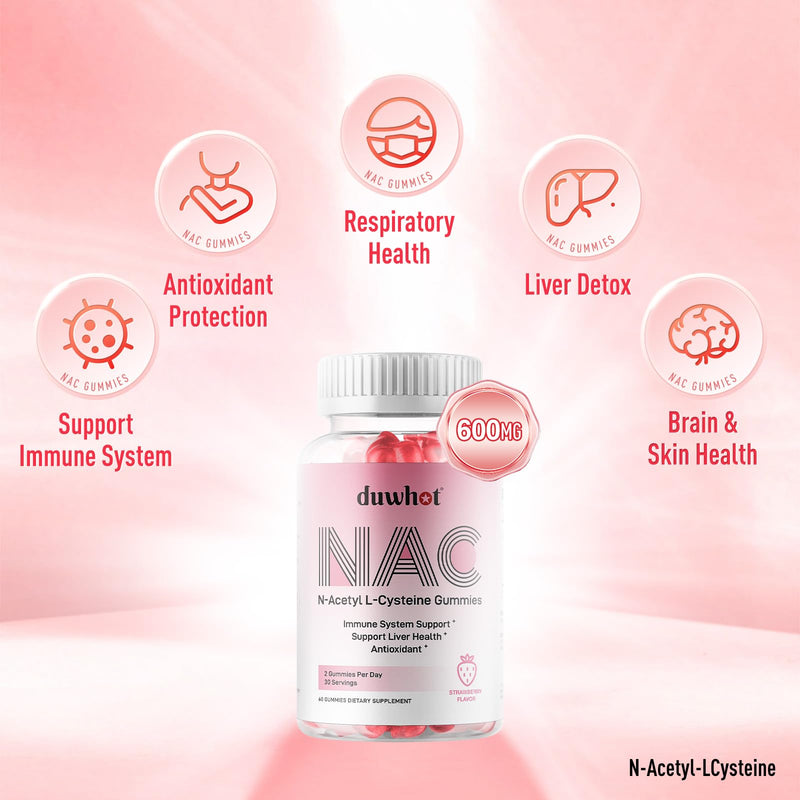 [Australia] - NAC Gummies 600mg, N Acetyl Cysteine Supplement NAC Chewable for Antioxidants & Immune Support, Lung & Liver Health, Natural Strawberry Flavor, 60ct 