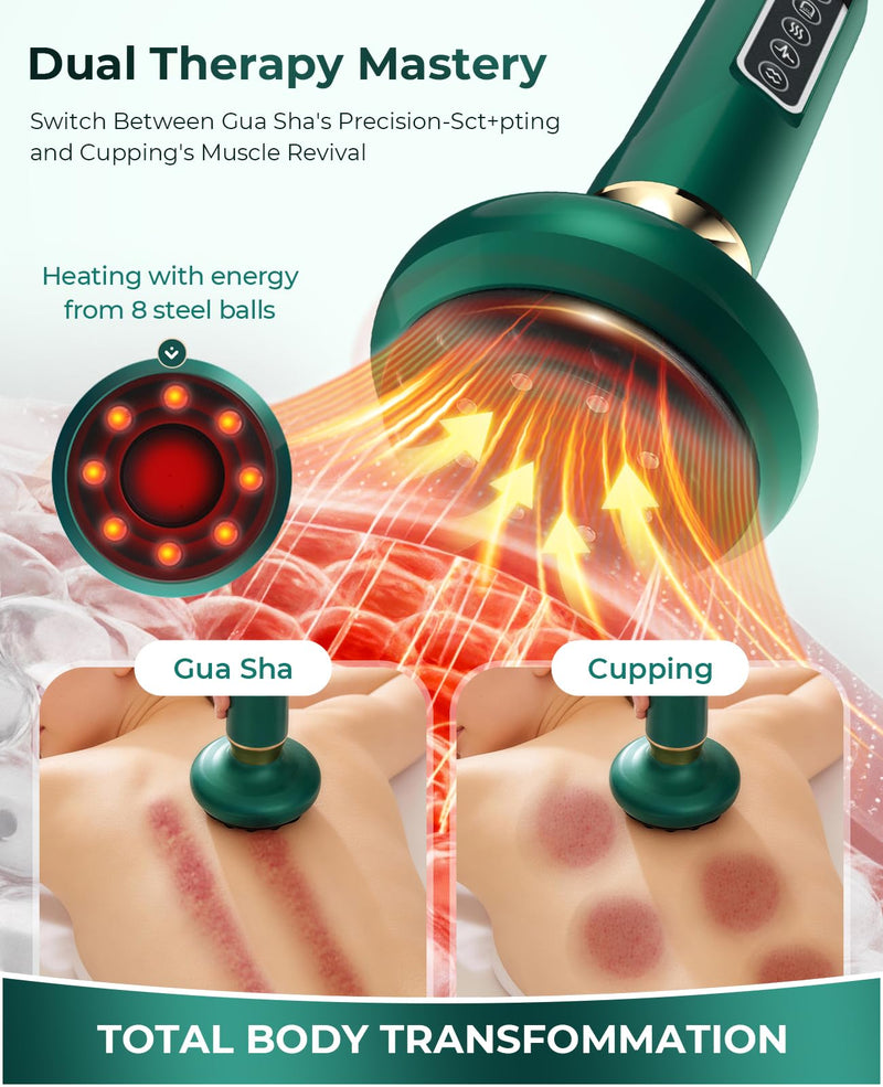 Lymphatic Drainage Massager Electric Cupping Massager with Heat Vibration and Red Light, 12 Level Suction Body Massager for Legs Arms Waist Abdomen, Rechargeable Cellulite Massage Tool for Home Use
