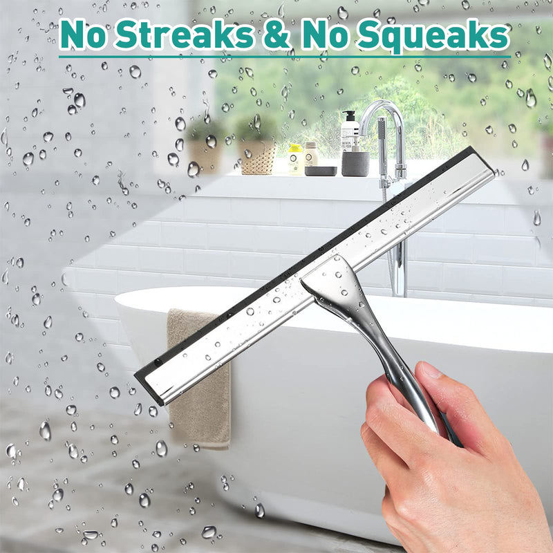 [Australia] - Shower Squeegee for Glass Doors,12-Inch Shower Glass Squeegee, Sliver Shower Squeegee for Shower Doors,Mirror,Windows, with Shower Door Hook and Adhesive Hook 12-Inch 