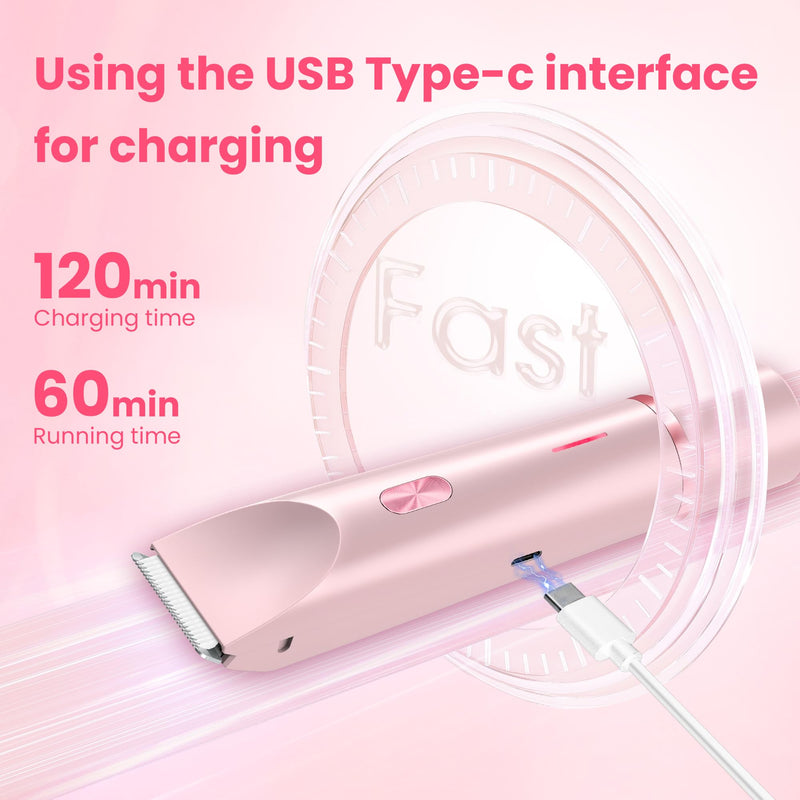 [Australia] - Bikini Trimmer for Women-2 in 1 Dual Head Electric Razors,USB Rechargeable Bikini Electric Shaver,IPX7 Waterproof Dry & Wet Use Body Hair Trimmer and Facial Hair Remover for Underarm Leg Body,Pink Pink 