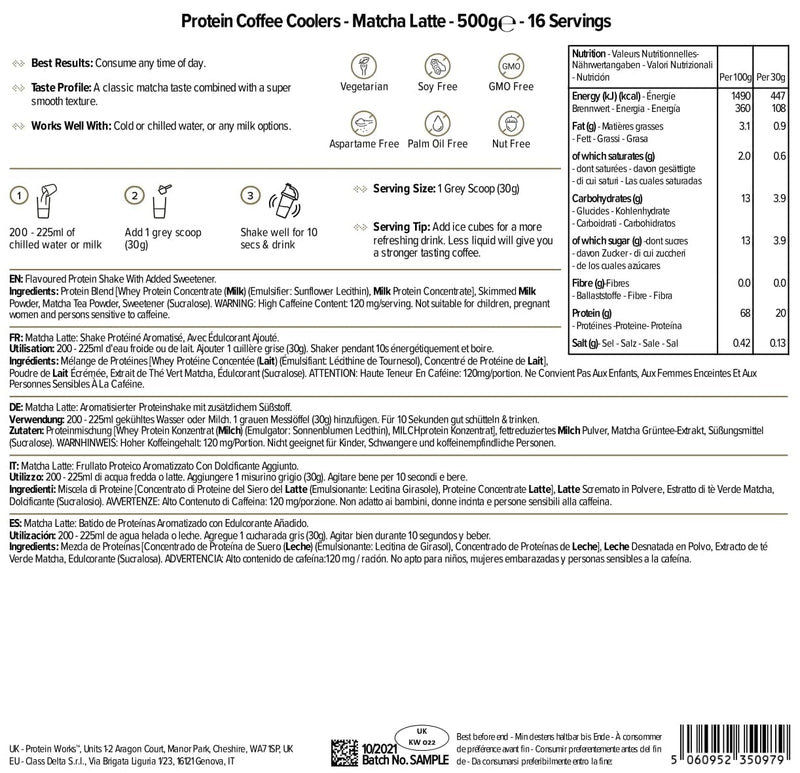 Protein Works - Protein Coffee Coolers | 22g Protein, 120mg Caffeine | Protein Coffee Powder | 16 Servings | Matcha Latte | 500g 500 g (Pack of 1)