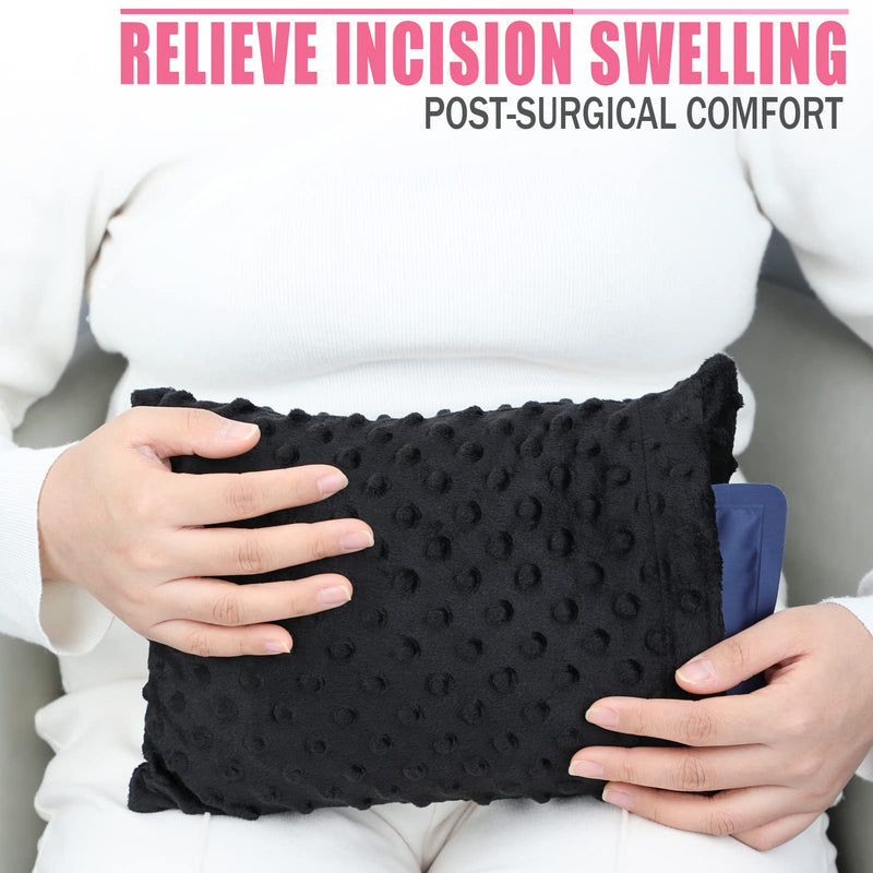 [Australia] - Tummy Tuck Pillow with Pocket Hysterectomy Pillows Hysterectomy Recovery Must Haves Gifts for Abdominal Surgery Tiny Cough Cushion Minky Dot Black 