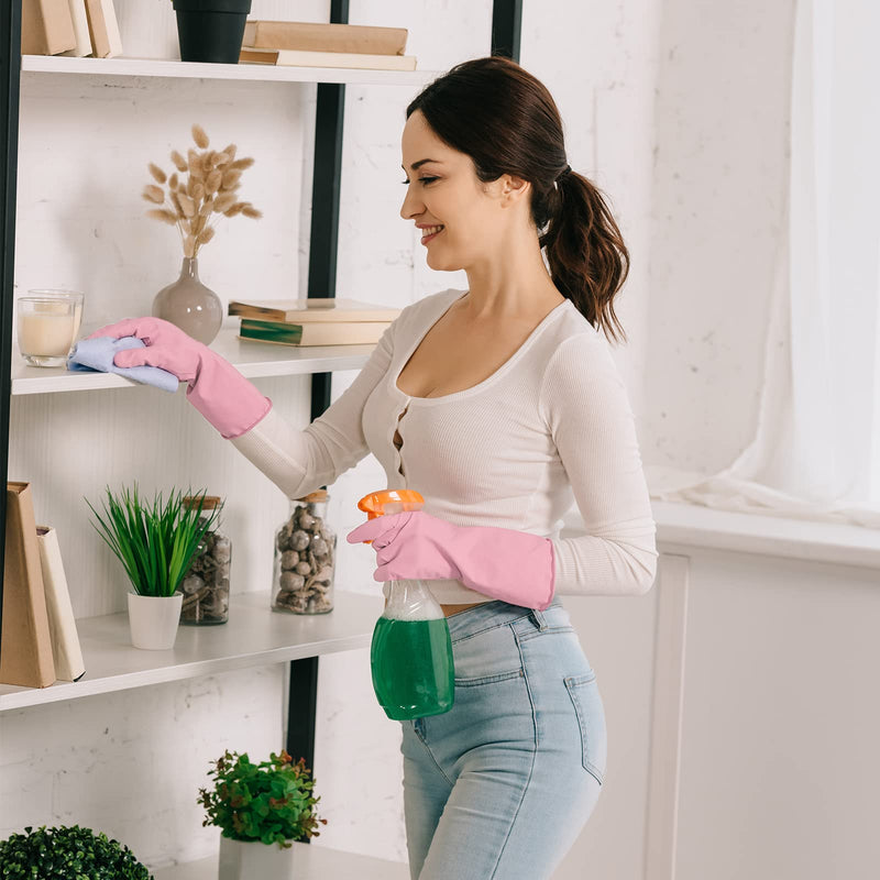 [Australia] - 3 Pairs Rubber Cleaning Gloves Latex Free Dishwashing Gloves - 13" Reusable Nitrile Gloves Medium, Orange+Pink+Red 