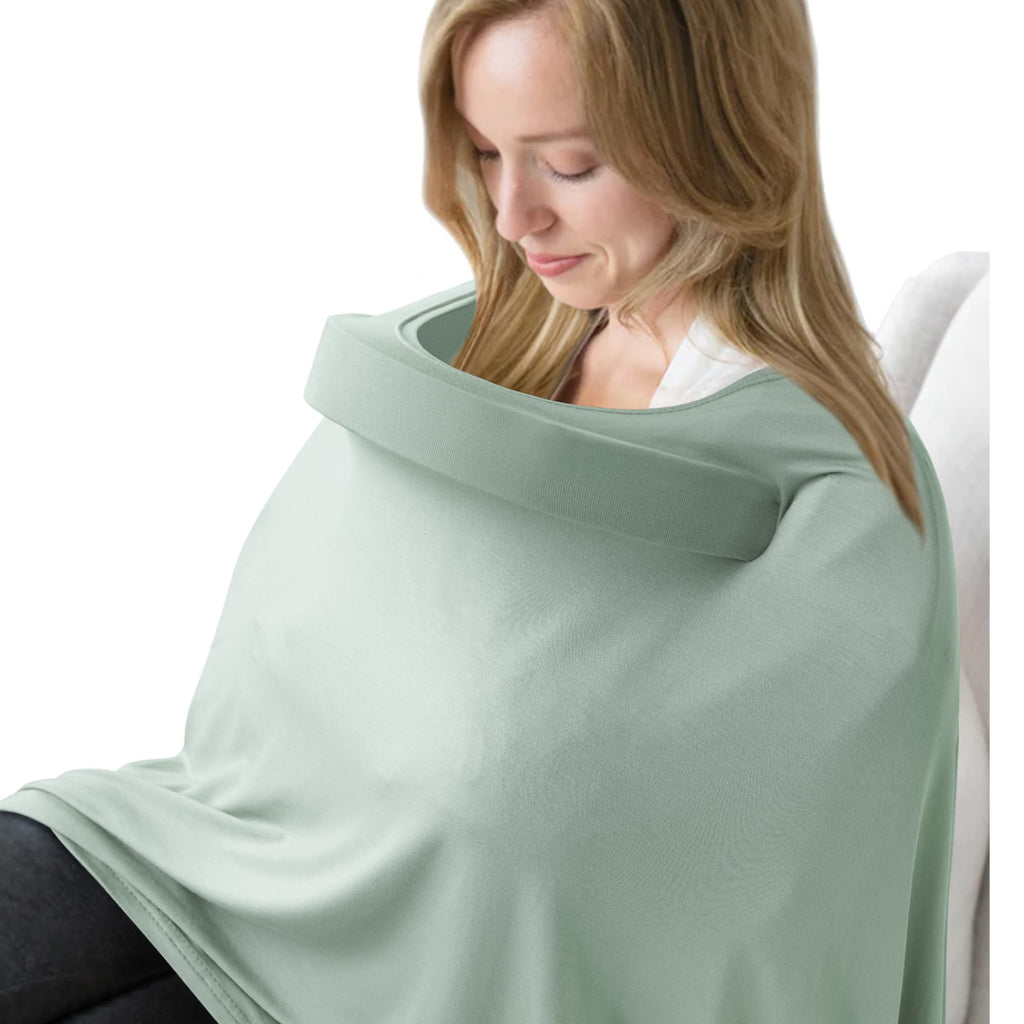 Nursing Covers for Breastfeeding, Breathable & Soft Privacy Feeding Covers 360 Degree Full Nursing Poncho for Baby and Mom with Removable Neckline (Green) Green (with neckline)