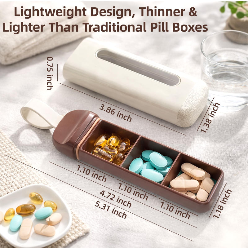 Mini Pill Organizer, 3 Compartments Airtight Travel Pill Box | Food-grade ABS pill case with airtight design, 3 compartments for organizing daily medication, vitamins and tablets on the go White