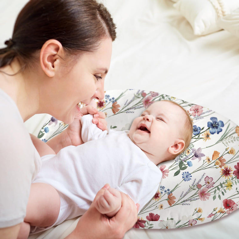 [Australia] - Little Grape Land Nursing Pillow Covers for Baby Girl, Soft Removable Covers Breathable for Breastfeeding Pillows, 2 Pack Nursing Pillow Cases Fit Standard Nursing Pillows, Leaves & Flower Spring Flower & Green Leaves 
