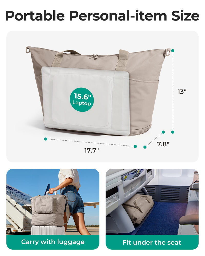 BAGSMART Foldable Travel Bag, 37L Expandable Personal Item Bag, Camel | Airline Approved Personal Carry-on Size, Fits Under-seat, Trolley Sleeve, Backup Bag for Travel, Vacation, Overnight