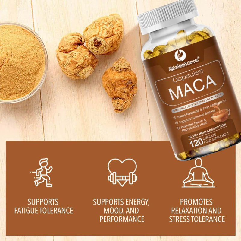 Premium Blend - Maca Root 6000mg, Ashwaghanda 500mg, and More - Energize, Boost Vatality, and Enhance Well Being 120 Capsules - 2months Supply