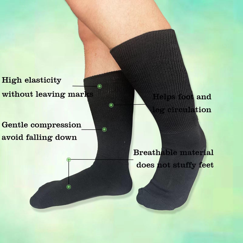 [Australia] - Extra Wide Diabetic Socks Non Binding Bariatric Sock Men Women Neuropathy Medical Swollen Socks One Size Black-2pairs 
