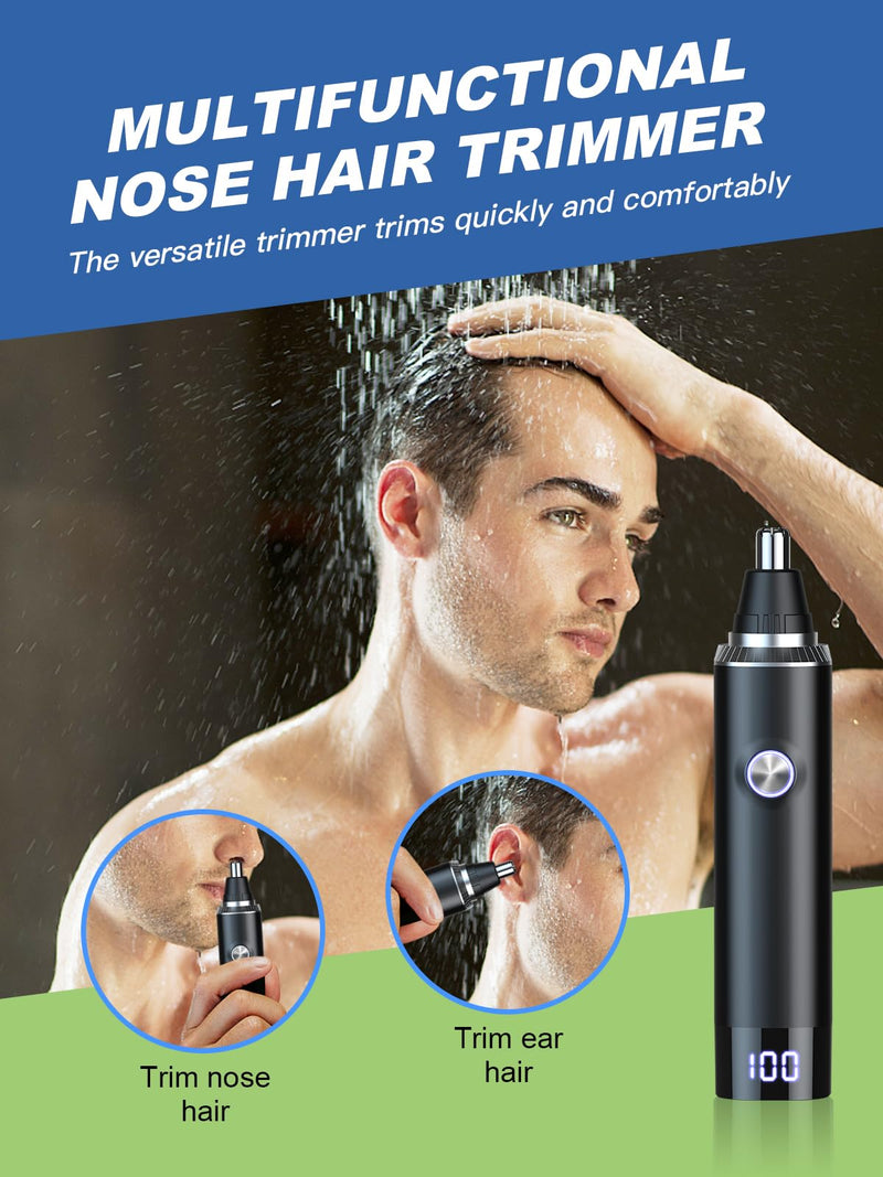 [Australia] - Ear & Nose Hair Trimmer with LED Display for Men Women,Painless USB Rechargeable Eyebrow & Facial & Nose Hair Trimmer Clipper,Professional IPX7 Waterproof Dual Edge Blades (Black) 