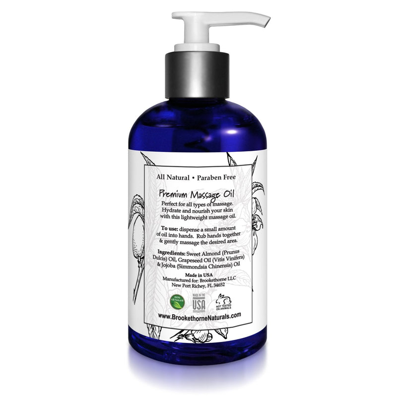 [Australia] - Unscented Massage Oil for Massage Therapy – 100% Natural Body Massage Oil with Sweet Almond, Grapeseed & Jojoba Oil for Premium Glide – Pure Carrier Oil Blend for Aromatherapy – Brookethorne Naturals 8.5 Fl Oz (Pack of 1) 