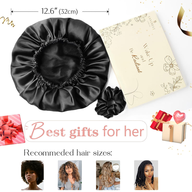 [Australia] - YANIBEST Satin Bonnet Silk Bonnet Hair Bonnet for Sleeping Hair Bonnets for Women Curly Natural Hair One Size Black 