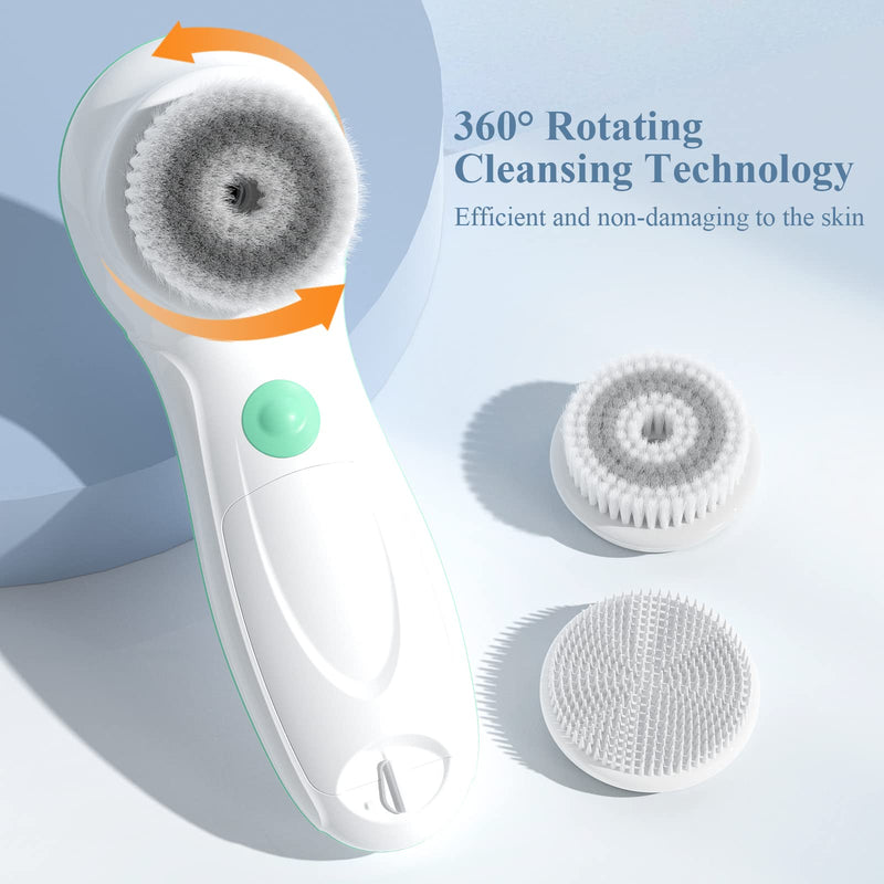 TOUCHBeauty Facial Cleansing Brush Electric, Face Cleansing Brush with Stand, 3 Brush Heads, 2 Speeds, IPX5 Waterproof, Battery-Powered, Suitable for All Skin Types, TB-0759D White