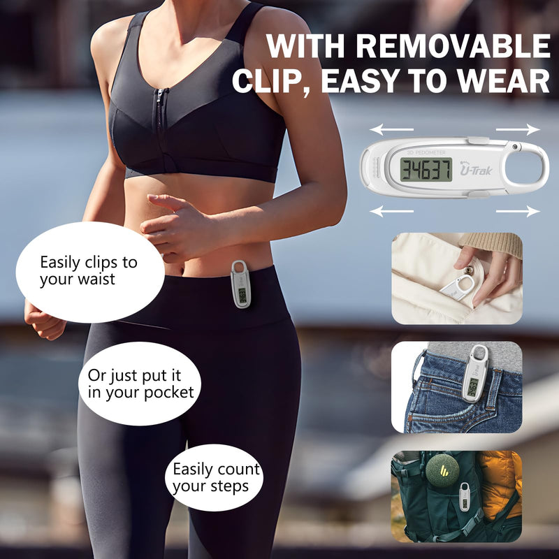 [Australia] - 3D Pedometer for Walking with Removable Clip and Carabiner Simple Step Counter for Walking Accurate Clip On Step Tracker for Men Women Kids 