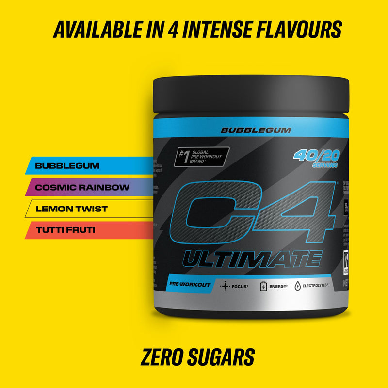 C4 Ultimate Pre Workout Powder Tutti Frutti 20 Servings, 40 if Single Scooped | Zero Sugar Pre Workout with Caffeine 300mg, L Citrulline 7000mg, Beta Alanine 4800mg, Vitamins and Electrolytes 20 Servings (Pack of 1)