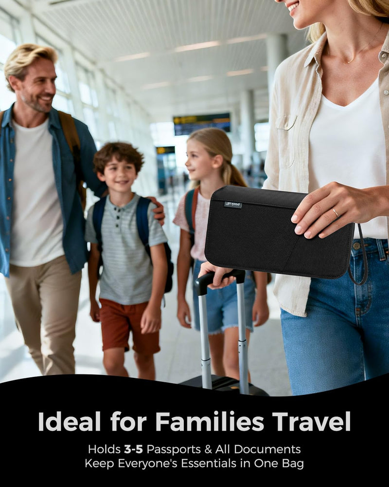 pack all RFID Blocking Passport Holder, Multiple Family Travel Wallet | Water-Resistant, Durable Cordura Fabric, Wrist Strap, Stores Cards, Boarding Pass, ID, Cash, Tickets