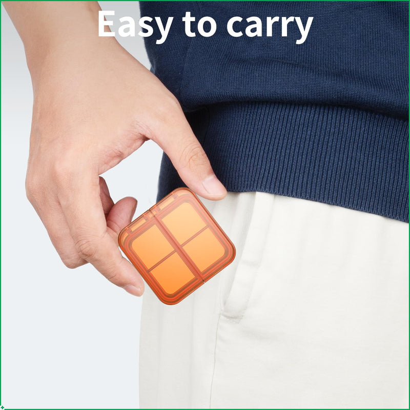 Small Pill Box,4 Compartments Travel Pill Case, Portable Pill Organizer,Mini Pill Container for Pocket,Daily Compact Travel Medicine Holder for Vitamins Fish Oil and Supplement Storage(Orange+Yellow) Orange+yellow