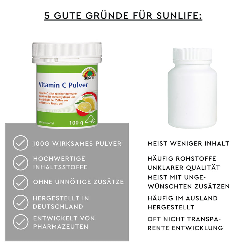 [Australia] - SUNLIFE Vitamin C powder high dosage 100 g - Vitamin C powder with lemon flavor - Pure L-ascorbic acid powder - Nutritional supplement for immune system & cell protection - Vitamin powder with measuring spoon 