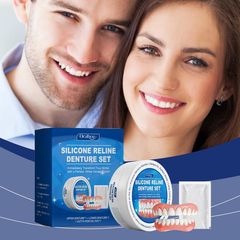 [Australia] - Clip-on dentures, denture silicone reline kit, silicone reline denture set, denture set, silicone teeth, soft silicone reline denture set, for upper and lower jaw prostheses 