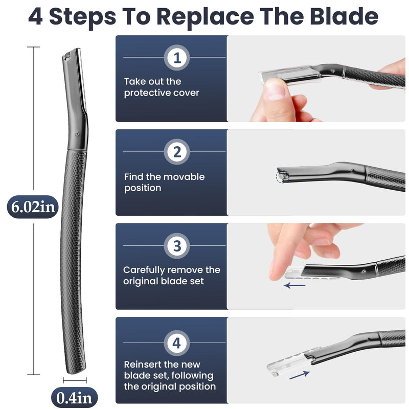 [Australia] - Dermaplaning Tool for Face, Dermaplane Razor for Peach Fuzz with Metal Grip, Professional Eyebrow Razor for Women, Facial Razor for Women Black (12 Replaceable Blades) 