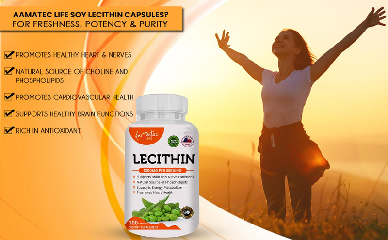 [Australia] - Soy Lecithin 1200mg Capsules Supplement for Heart, Liver & Brain Health ‚Äì Supports Immune System, Brain Function & Metabolism - Non-GMO & Made in The USA- 100 Capsules / 1200mg 