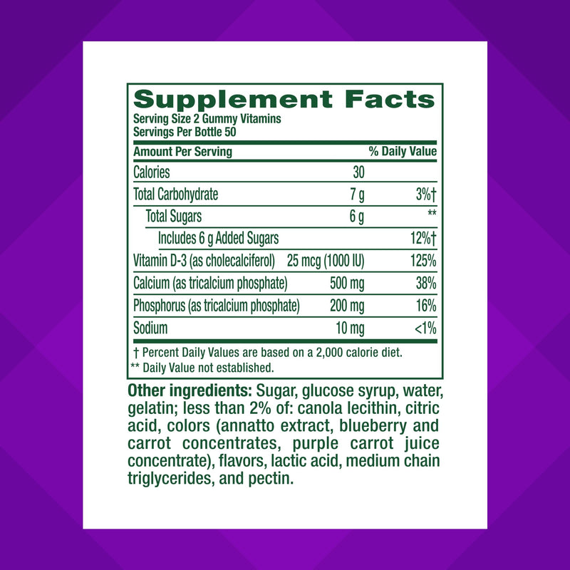 [Australia] - vitafusion Chewable Calcium Gummy Vitamins for Bone and Teeth Support, Calcium Gummies, Fruit and Cream Flavor, 100 Count, 50 Day Supply 