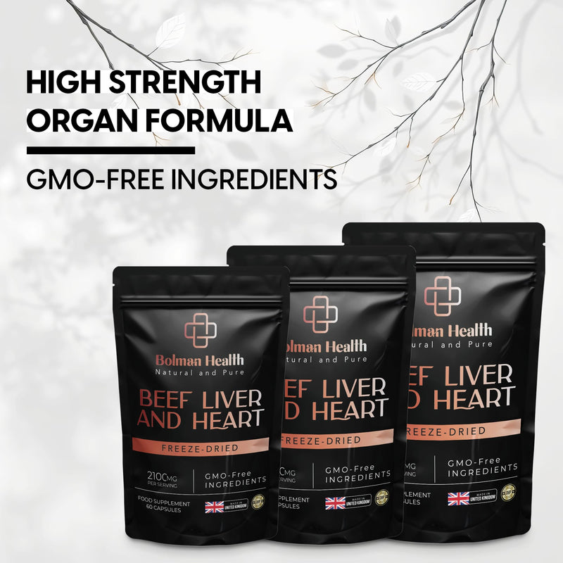 Grass-Fed Beef Liver & Heart Capsules | 2100mg Per Serving | Freeze-Dried Bovine Organ Supplement | Supports Energy, Stamina & Vitality | 60 Capsules | Non-GMO | Gluten-Free