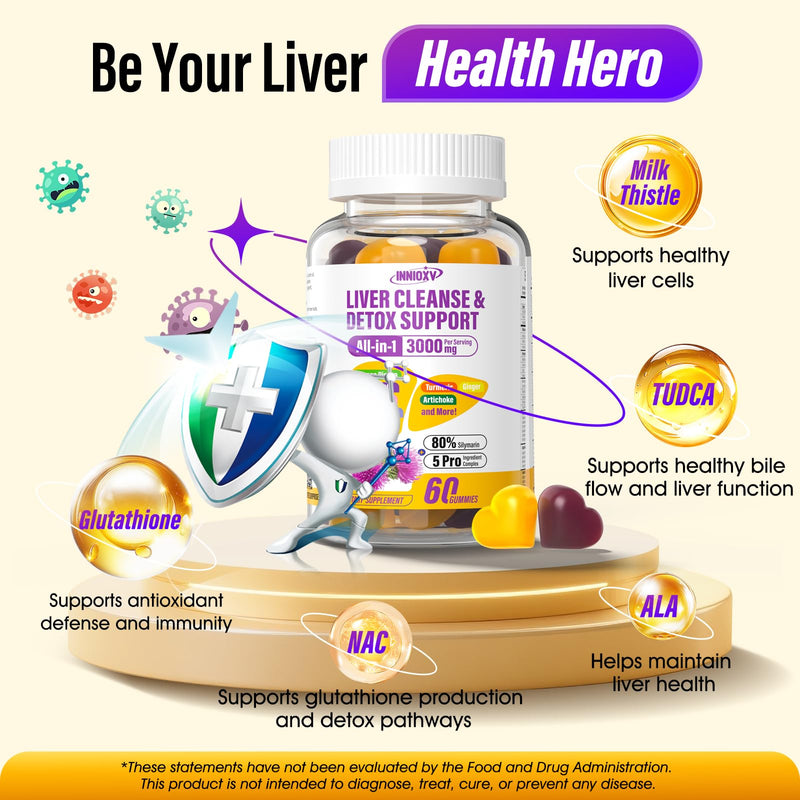 [Australia] - Liver Cleanse Detox & Repair Gummies - 29-in-1 1500mg Milk Thistle Supplement with Beetroot Dandelion Artichoke, Vegan Gummy with NAC TUDCA Vitamins Supports Immune, Boosts Energy, Gut Health, 60 ct 