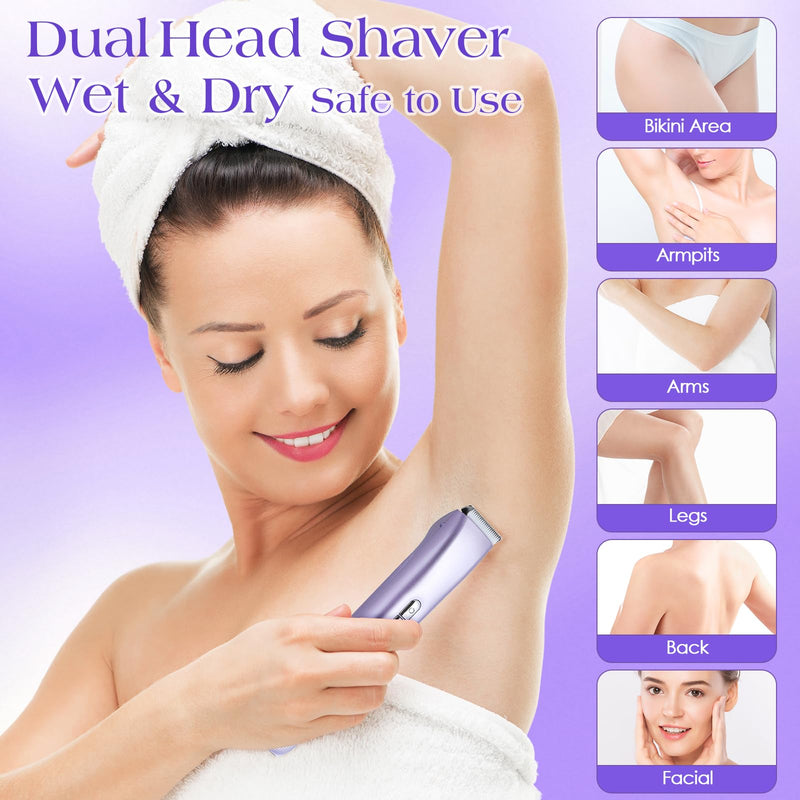 [Australia] - 2 in 1 Bikini Trimmer for Women Dual Head Electric Razors IPX7 Waterproof Wet & Dry Use, Electric Shaver for Women Private Area Facial Body Underarm Leg Arm Hair Remover for Pubic Hair Purple 