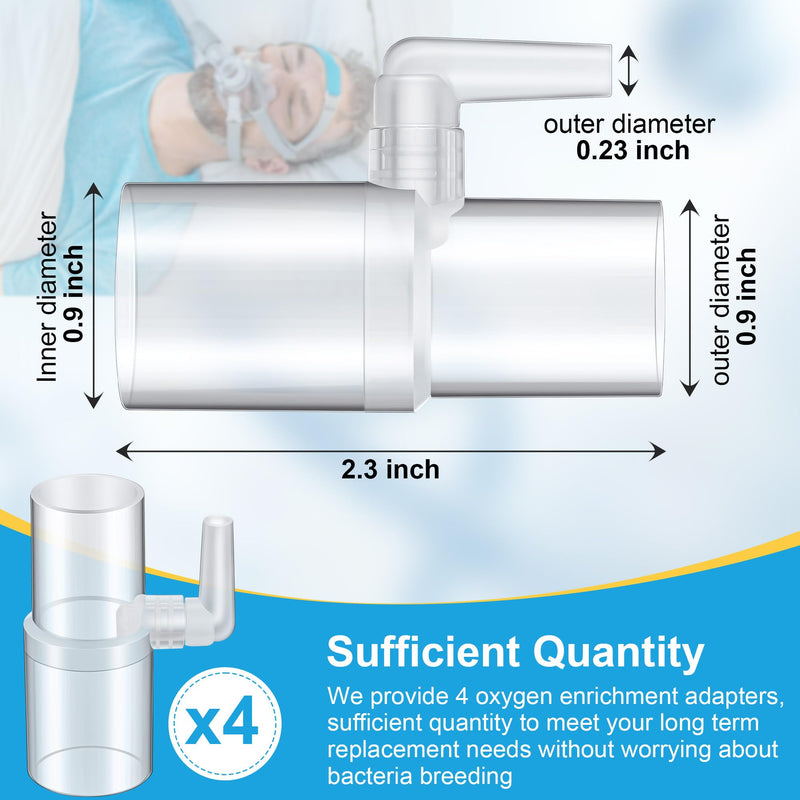 [Australia] - 4 Pack Oxygen Enrichment Adapter, Oxygen Adapter Enrichment Port Connector fits CPAP Tubing Hose, Medical Grade Universal CPAP Tube Connector Compatible with Heated and Non Heated Tube 