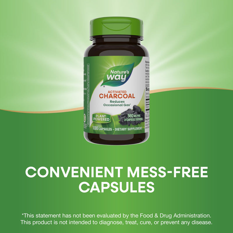 [Australia] - Nature's Way Activated Charcoal, Binds Unwanted Materials and Gas in the Digestive Tract*, 560 mg per 2-Capsule Serving, 100 Capsules (Packaging May Vary) 100 Count (Pack of 1) 