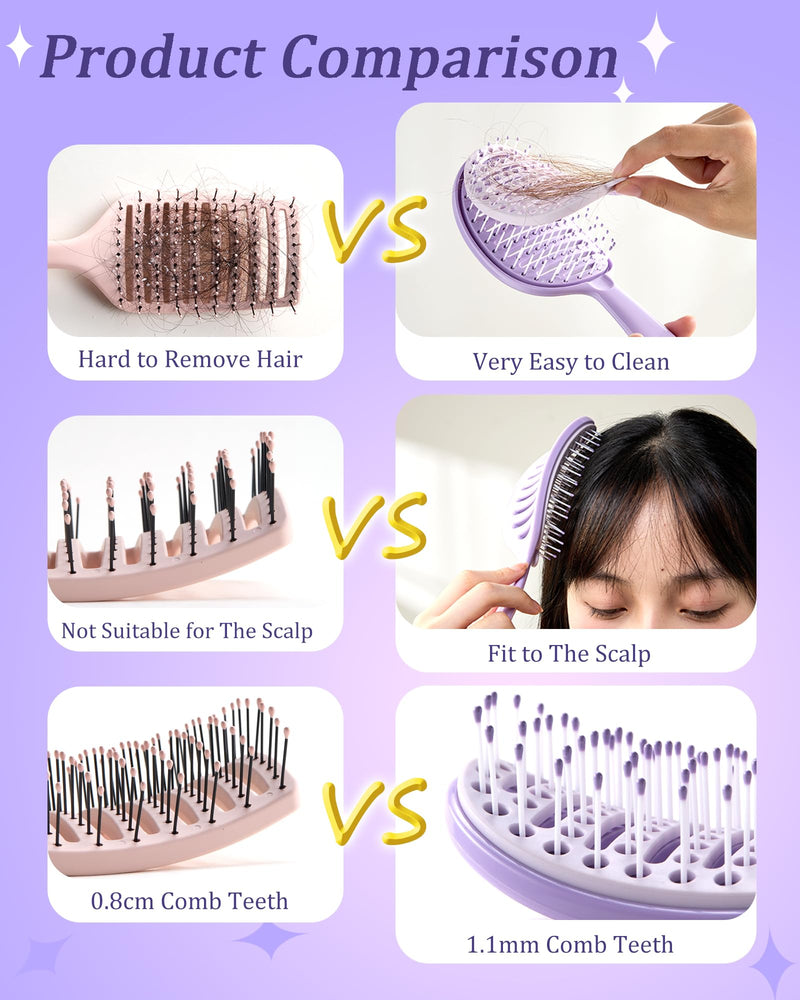 Self Cleaning Hair Brush for Men and Women,Detangle Brush with Removable Screen Manages Tangle and Uncontrollable Hair Purple