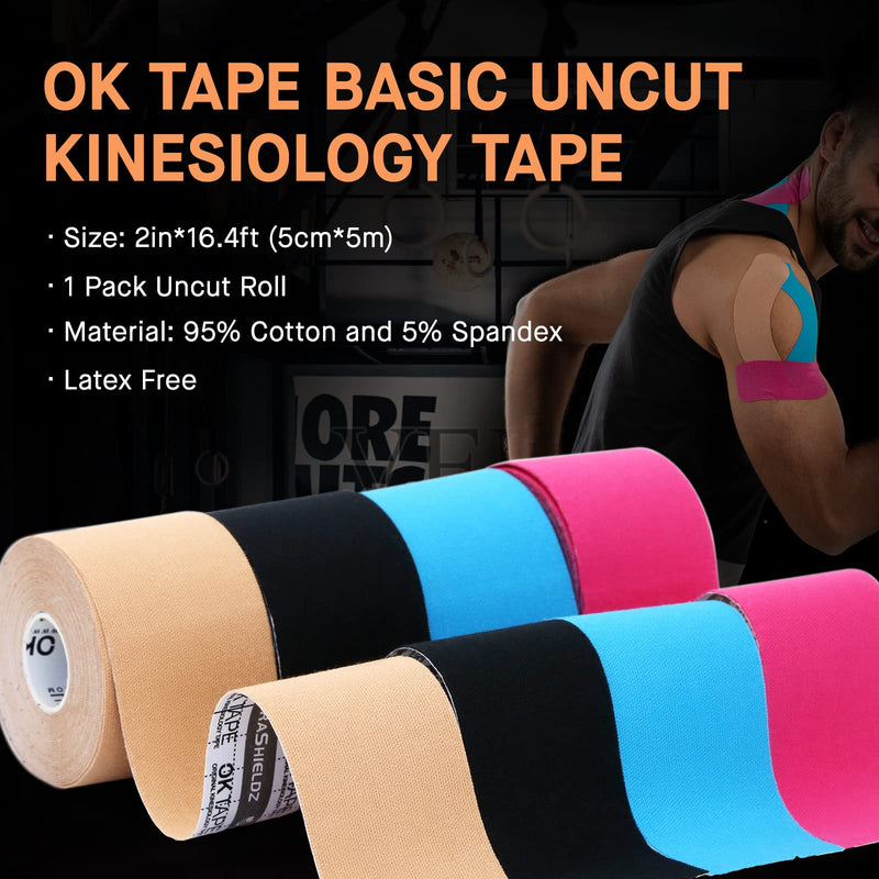 [Australia] - OK TAPE Kinesiology Tape, Basic Original Cotton Elastic Athletic Tape for Support and Recovery, Sports Tape Therapeutic Pain Relief, 2in×16.4ft Uncut Roll - Beige 1 Roll 