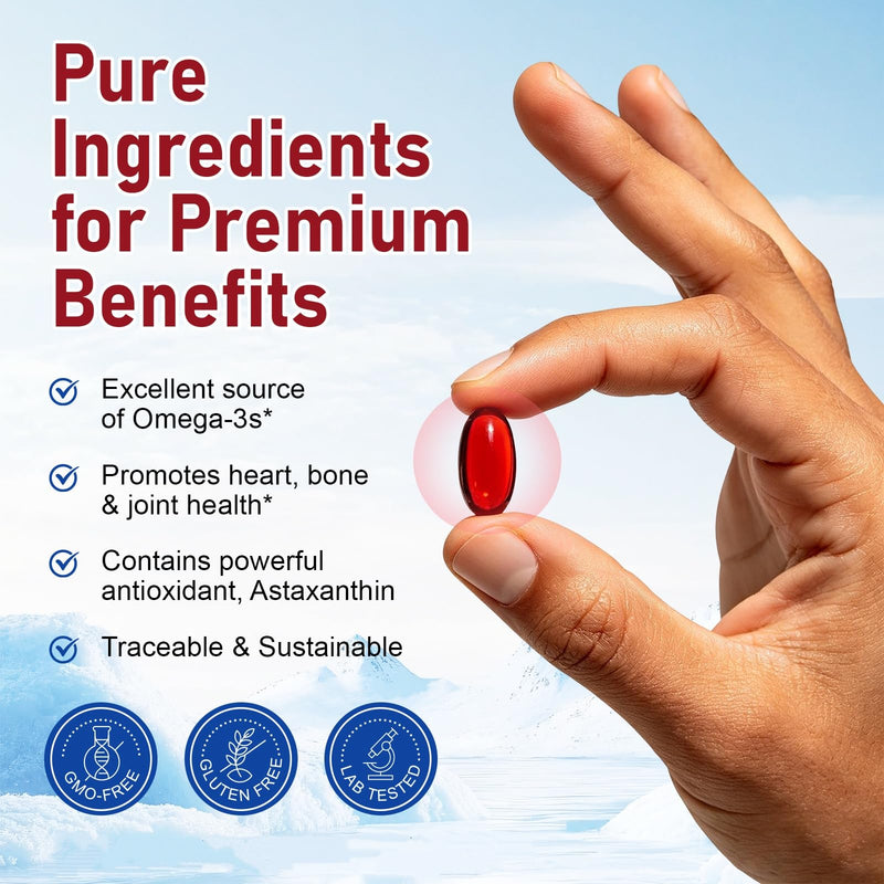 Antarctic Krill Oil 2000mg Softgels with Omega-3s EPA, DHA, Astaxanthin and Phospholipids Supplement 120 Softgels